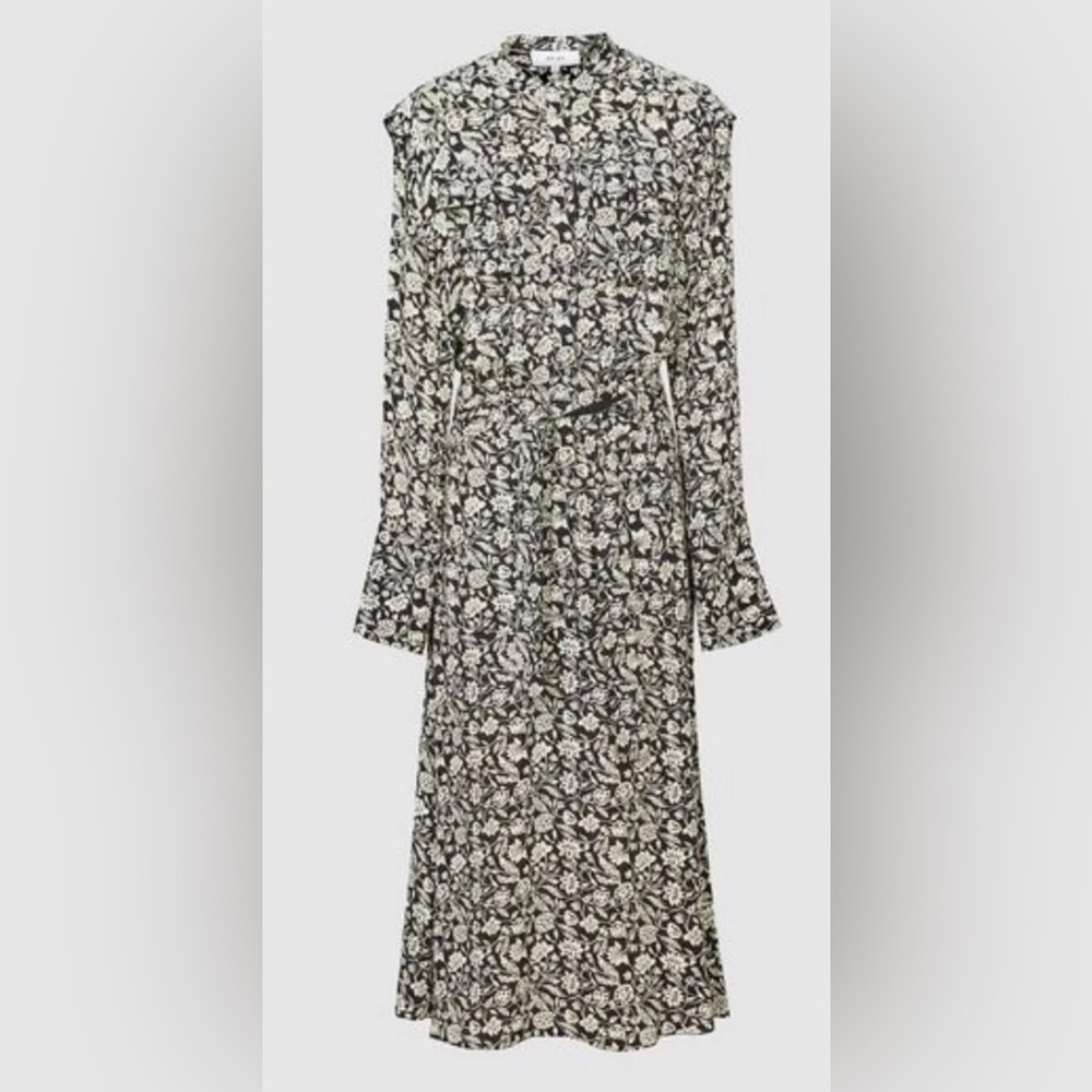 Reiss Dresses | Reiss Micah Black and Ecru Floral Button Shirtdress Size 4 NWT